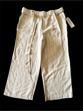 Liz Claiborne White Beige Gold Striped Linen Cotton Blend Lounge Pants Size S